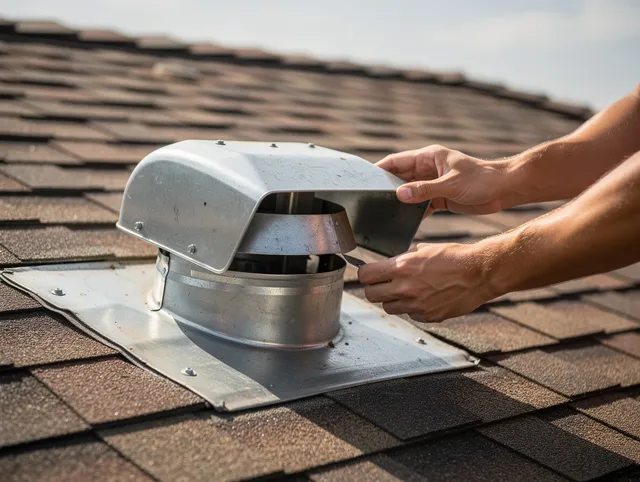 Naugatuck Dryer Vent Cleaning certified technician safely cleaning a roof-mounted dryer vent in Naugatuck