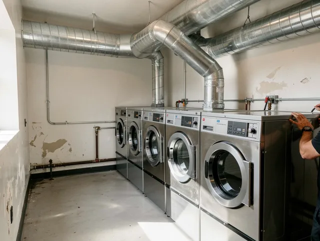 Naugatuck Dryer Vent Cleaning team performing large-scale commercial dryer vent cleaning in Naugatuck