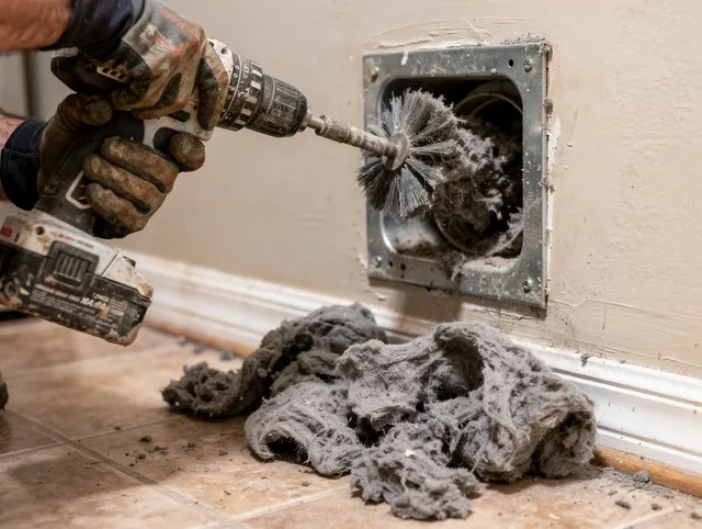 Certified Naugatuck Dryer Vent Cleaning technician performing dryer vent cleaning in Naugatuck