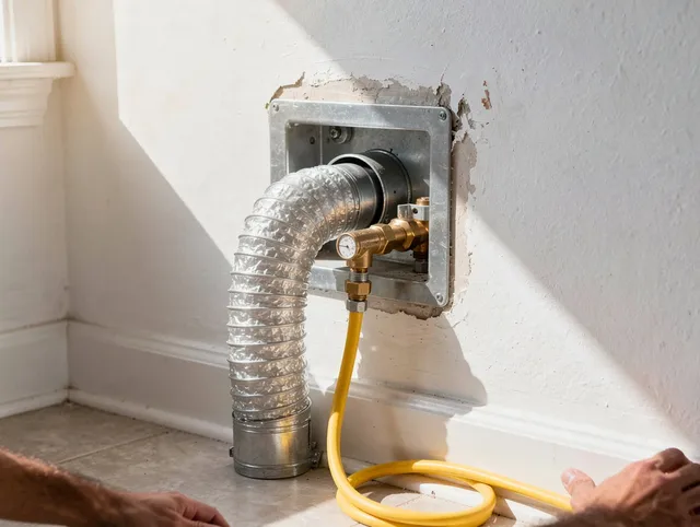 Naugatuck Dryer Vent Cleaning certified technician performing specialized gas dryer vent cleaning in Naugatuck